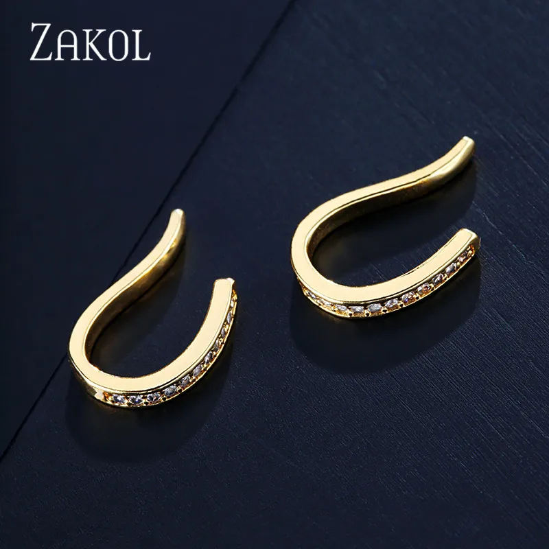 Новинка простые серьги клипсы ZAKOL с фианитами и микрозакрепкой без проколов для