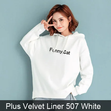 Winter 507 White Толстовки и кофты Пуловеры Для женщин Осень и Зима Свободная плюс бархатный толстая лайнер Толстовка Печать писем куртка 2 - Цвет: Winter 507 White