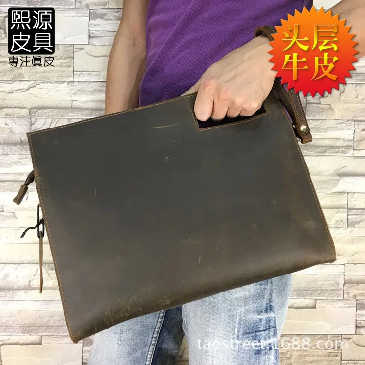 

2018 Europe And America Export Retro MEN'S Real-leather Bag Clutch Bag Large Handbag Shoulder Bag Horse Leather Full-grain Leath