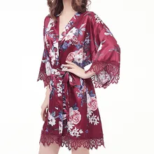 Женский халат из искусственного шелка с принтом для невесты, модный халат, банный халат, женское белье, одежда для сна, женский сексуальный домашний кружевной лифчик, набор