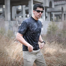 Уличная тренировочная походная камуфляжная быстросохнущая дышащая футболка, облегающая эластичная футболка с круглым вырезом и коротким рукавом, тактическая футболка, топы