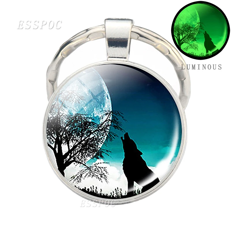 as show 3 Glow in Dark Jewelry Howling Wolf Keychain Wolf Luminous Glass Cabochon Pendant Keyring Double Side Glass Ball Keychain - Цвет: as show 3