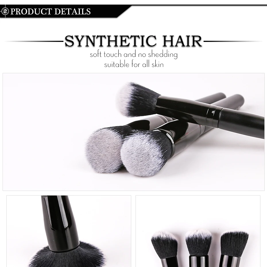 ZOREYA 3Pcs Class Black Makeup Brushes Super Soft Face Make Up Brush Set Blush Slanted Powder Ultimate Blending Beauty Tool