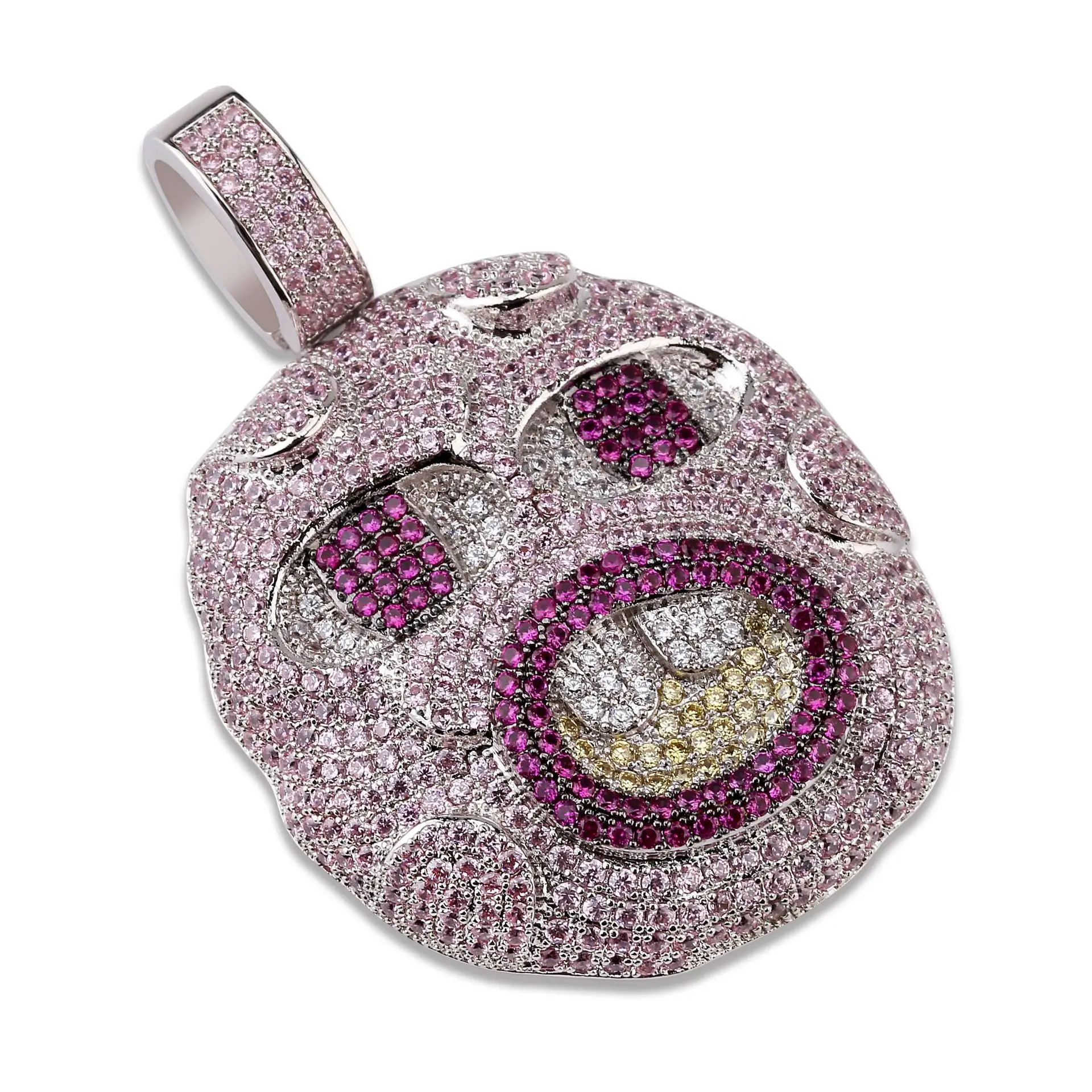 Розовый AAA+ кубический цирконий проложили Bling Ice Out мультфильм детское лицо подвески ожерелья для женщин мужчин хип хоп рэппер ювелирные изделия