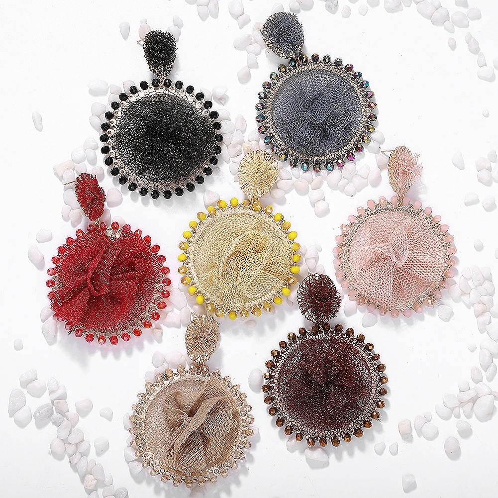 

Miwens Korea Handmade Lace Round Drop Earrings for Women Ethnic Metal Brincos Colorful Stone Beads Statement Earrings Jewelry