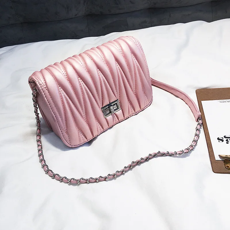 

2018 New Style Fashion Korean-style Pleated Lock Square Sling Bag Shoulder Diagonal WOMEN'S Bag
