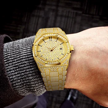 

Relogio Masculino MISSFOX Mens Watches Brand Luxury AAA High Quality Ap Diamond 18K Gold Steel 30M Waterproof bracelet Men Watch