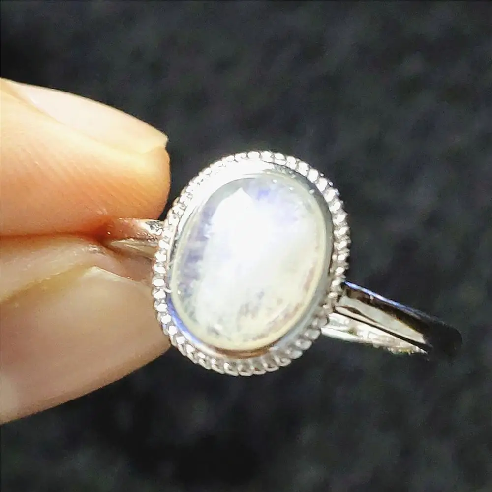 

Genuine Natural Blue Light Moonstone Crystal Adjustable Ring All Size Women Men 10x8mm 925 Silver Love Gift Fashion Ring AAAAA