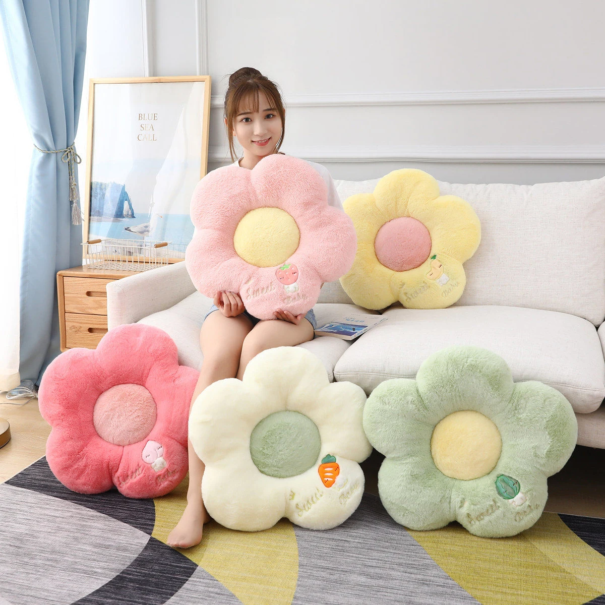 

Plush Flower Mat Stuffed Lifelike Flower Shaped Baby Kids Home Playmat Stuffed Soft Plant Flower Throw Pillow Cushion Decor Gift