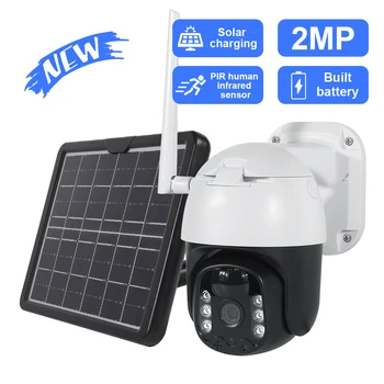 SHIWOJIA-cámara de vigilancia en exterior con energía Solar, Wifi, 2,4G, inalámbrica, de seguridad, domo PTZ, PIR 360, cámara de vídeo, lámpara de teléfono