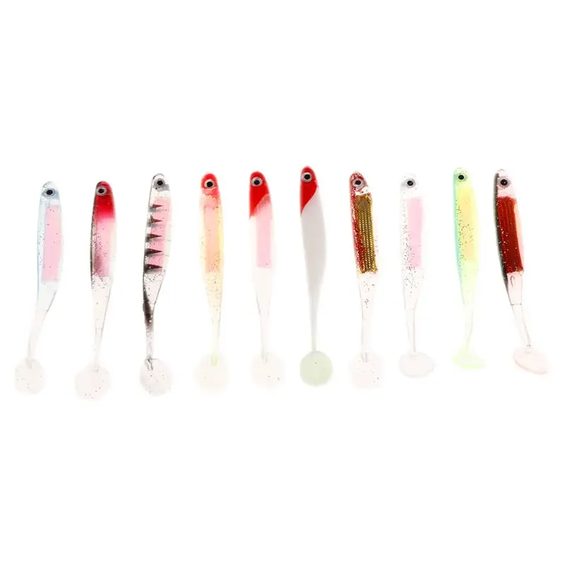 

10 Pcs/Set Fishing Bait Soft Artificial Lure Silicone T Tail Rainbow Fish Tackle Attract 10cm5g Accessories Colorful Swimbait