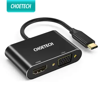 

CHOETECH Type C to HDMI+VGA Adapter 2 in 1 USB C to HDMI 4K VGA 1080P Adapter For Galaxy Note 8 S9 Plus MacBook Pro 2017 2016