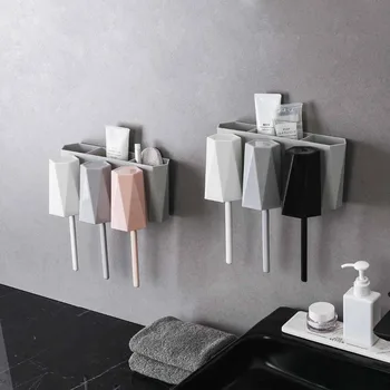 

Toothbrush Holder Bath Rack With 3Cups Toothpaste Storage Shelf Shower Caddy Bathroom Accessories 1 Holder & 3 Cup