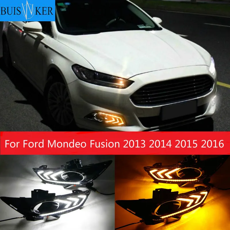 

Для Ford Mondeo Fusion 2013 2014 2015 2016 автомобильные светодиодсветодиодный дневные ходовые огни Противотуманные фары с желтым реле поворотного сигнала