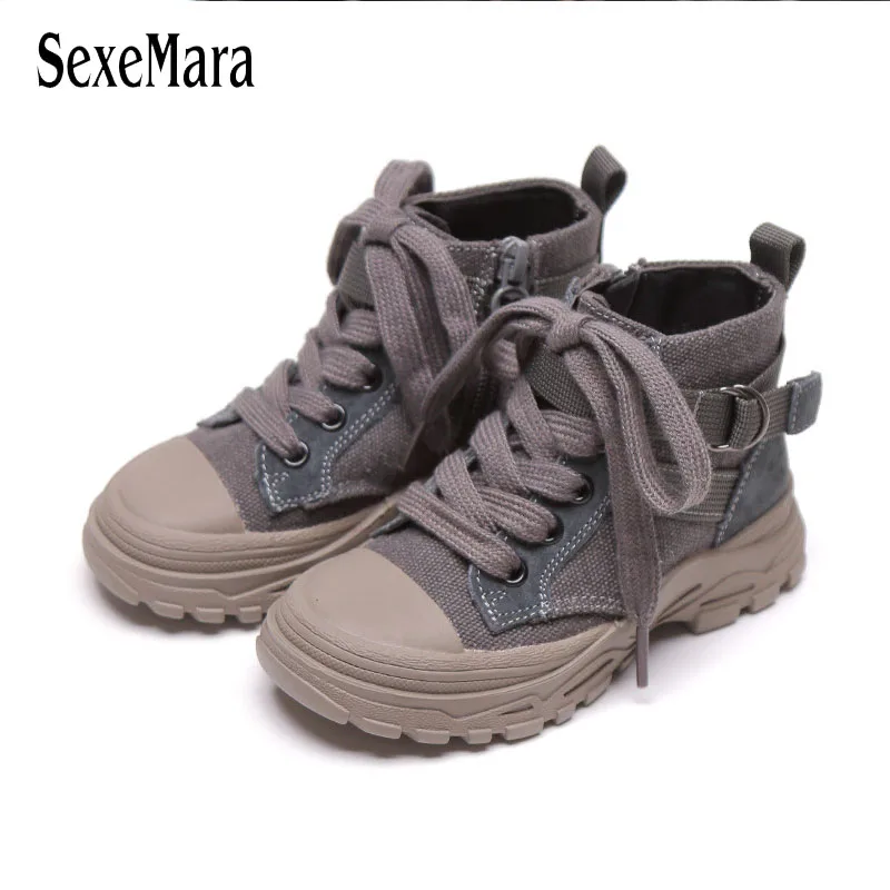 

Good Quality Washed Fabric Children Sneakers Martin Boots Kids Casual Shoes Fashion Ankle Strap Child Thick Sole Boots C08241