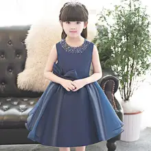 Элегантное Королевское синее Тюлевое платье с цветочным узором для девочек; детское праздничное вечернее платье; платье принцессы с бисером для дня рождения; одежда для причастия на свадьбу