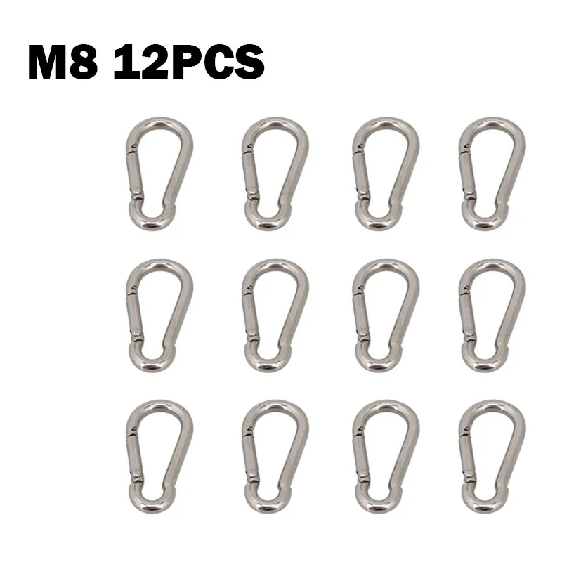 12pcs m8 Набор 304 из нержавеющей стали, многофункциональный пружинный карабин, быстрое соединение, замок, кольцо, крючок для наружного рюкзака, туристическое снаряжение - Цвет: 12pcs m8