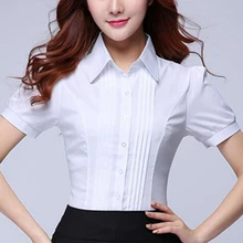 Korean Fashion Women Shirts Office Lady Cotton Blouse Blusas Mujer De Moda Short Sleeve Women Blouses Elegant Women Shirt
