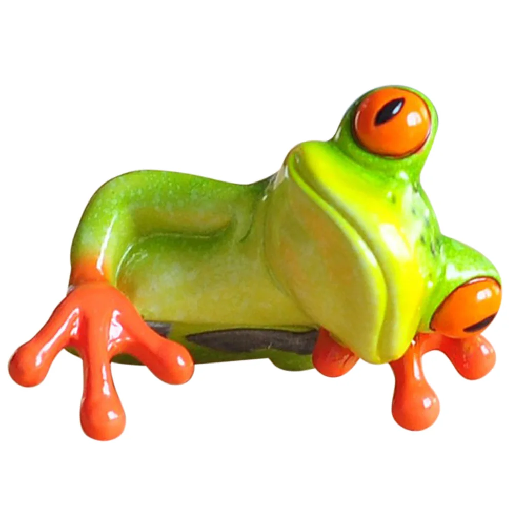 Blesiya Creative Green Frog Statues Computer Monitor Ornaments Resin Statues