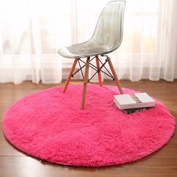

Soft Bedroom Mat Solid Color Round Rug Carpet Living Room Decor Modern Floor Mat Computer Chair Foot Carpet Bedside Pad L