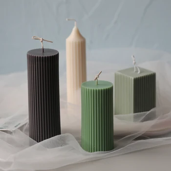 

Roman Column Style Candle Mold Acrylic Cylindrical Silicone Mold Stripe Decoration Scented Candle DIY Home Party Wedding Decor