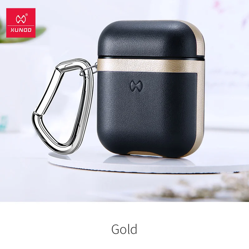 Gold Чехол для наушников XUNDD для Airpods с кожаной текстурой, защитный портативный чехол, легко носить с собой, чехол для Air pods, противоударный чехол - Цвет: Gold