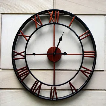 

Oversized 3D Iron Decorative Wall Clock Retro Big Art Gear Roman Numerals Design The Clock On The Wall