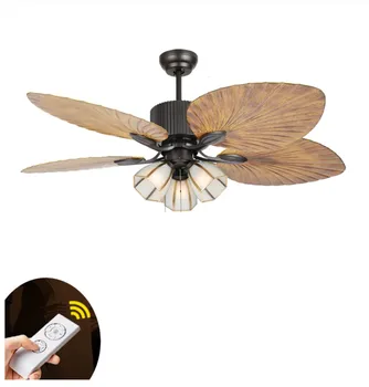 

High quality European-style retro living room remote control Ceiling Fans Restaurant Living Room Fans Light pure copper lampshad
