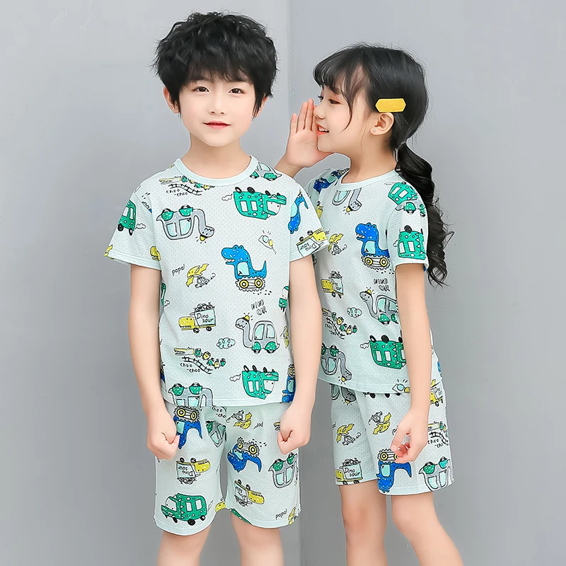 Tanie 2021 nowy dinozaur samochód drukuj piżamy ustawia piżamy dla dzieci Homewear letnie