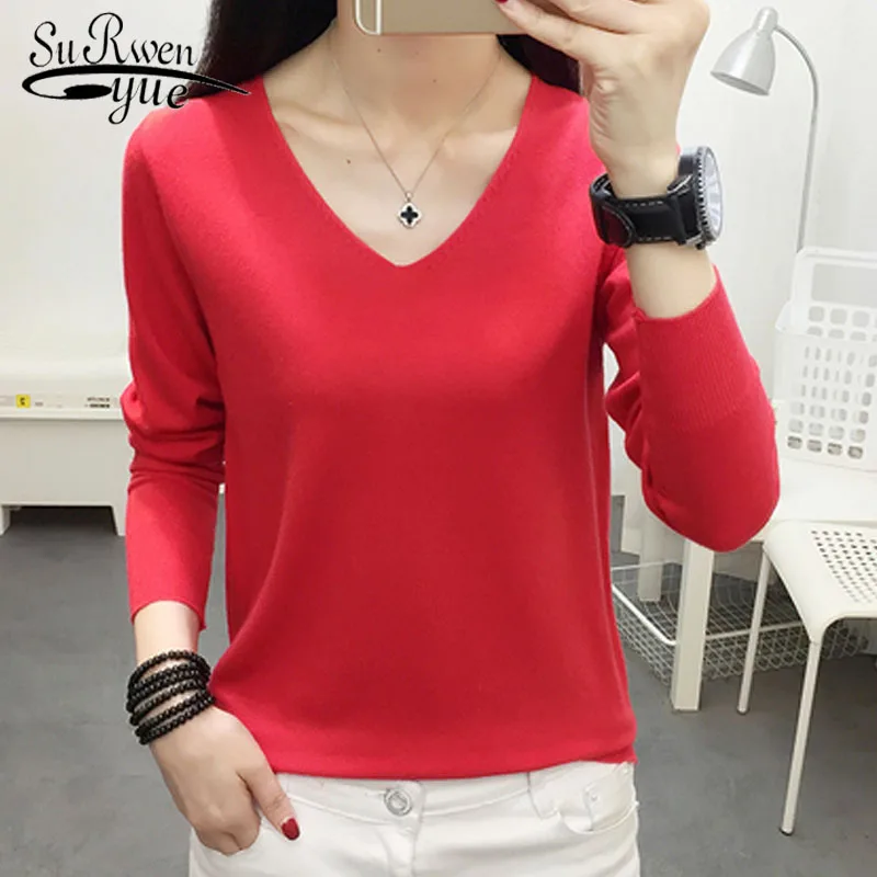 Sweater Women 2019 Autumn/winter Long Sleeve V-neck Knitted Sweater Casual Thin Loose Pullover Full Women Sweater 5801 50