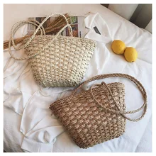 Женская сумка через плечо, Плетеная соломенная сумка на плечо из ротанга, Пляжная Корзина, кошелек