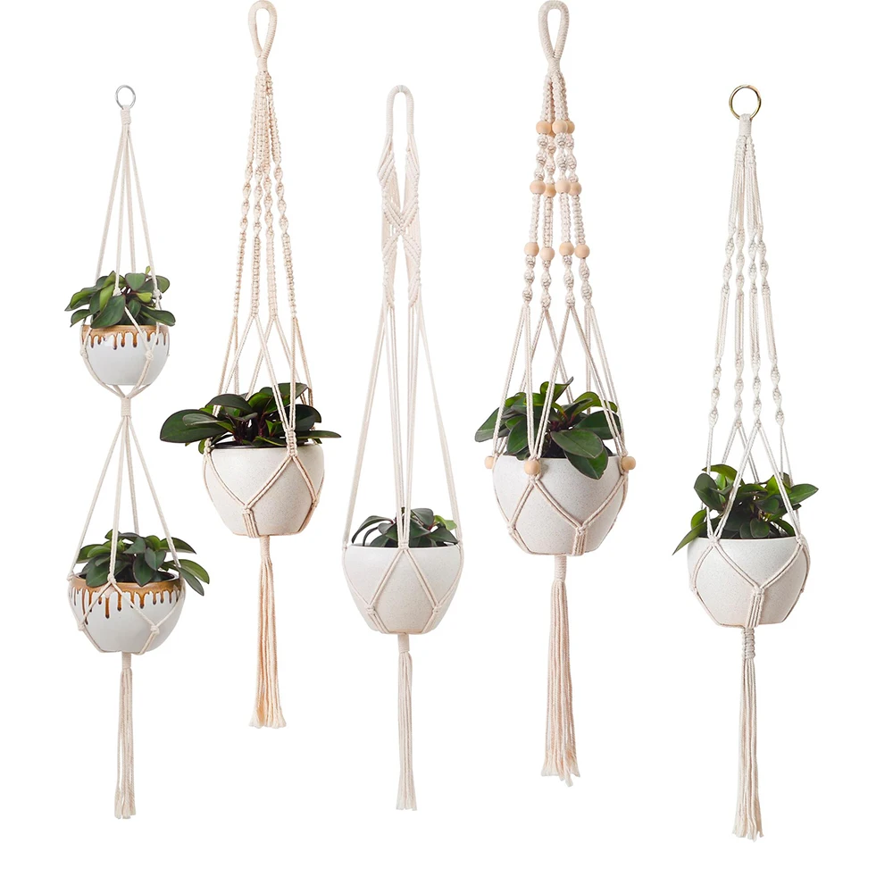 Macrame Plant Hanger Cestini Portavasi Da Fiori Balcone Wall Hanging Planter Decor Corda Di Sollevamento Annodata Forniture Da Giardino Per La Casa