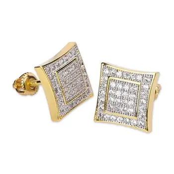 

Hip Hop Gold Silver Color Stud Earrings Men Iced Cubic Zircon Micro Pave Cz Square Shape Stud Earrings For Women Jewelry