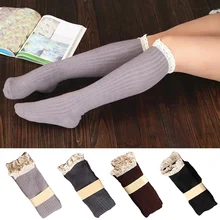 Женские носки-трубы средней высоты зимние теплые удобные кружевные цветочные Чулочные изделия носки