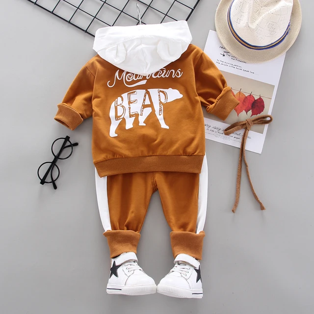 Spring Autumn Children Cotton Clothing Suit Baby Boys Girls Clothes Kids Sport Hoodies Pants 2Pcs/Sets Fahion Toddler Tracksuits XH xiong F Brown