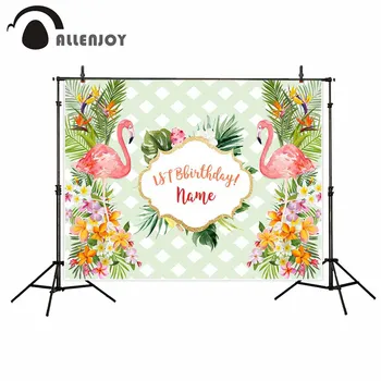 

Allenjoy Flamingos Activity Banner Lattice Flowers Leaves Watercolor Summer Wild One Background Cloth 1st Birthday Party Curtain