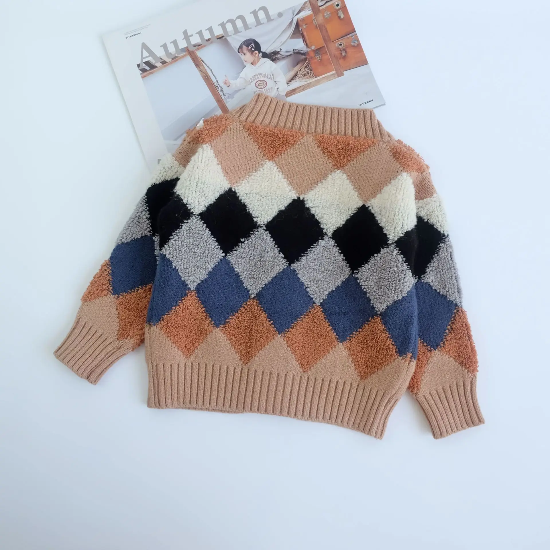 Autumn Winter Fashion Baby Girls Boys Coat Geometric Print Long Sleeve V Neck Single Breasted Knitting Cardigan 1-6Y