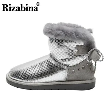

RIZABINA Snow Boots For Women Plush Warm Ankle Boots Lace Up Round Toe Flats Shoes Winter Daily Women Footwear Size 34-43