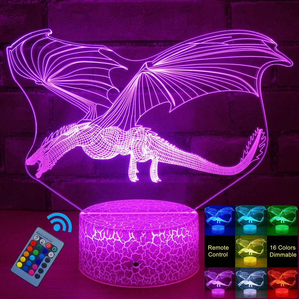 

3D LED Night Light Table Desk Lamp Remote and Touch Control Fire Dragon 16 Color Change Child Kids Xmas Gift Home decoration D30