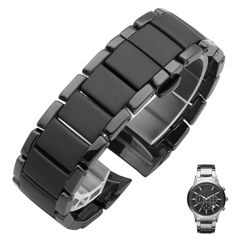 

Ceramic Watchband Matt Watch Strap Bracelet Wristwatches Band 22mm 24mm Butterfly Buckle Belt AR1451 AR1452 for Samsung Gear S3