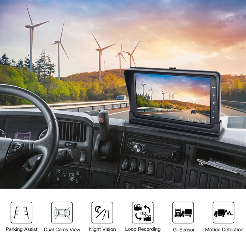 1080P HD Автомобиль Грузовик Автобус камера s DVR двойной видеорегистратор запись 7 дюймов 12-35 в g-сенсор ночное видение обратный СВЕТОДИОДНЫЙ монитор камеры