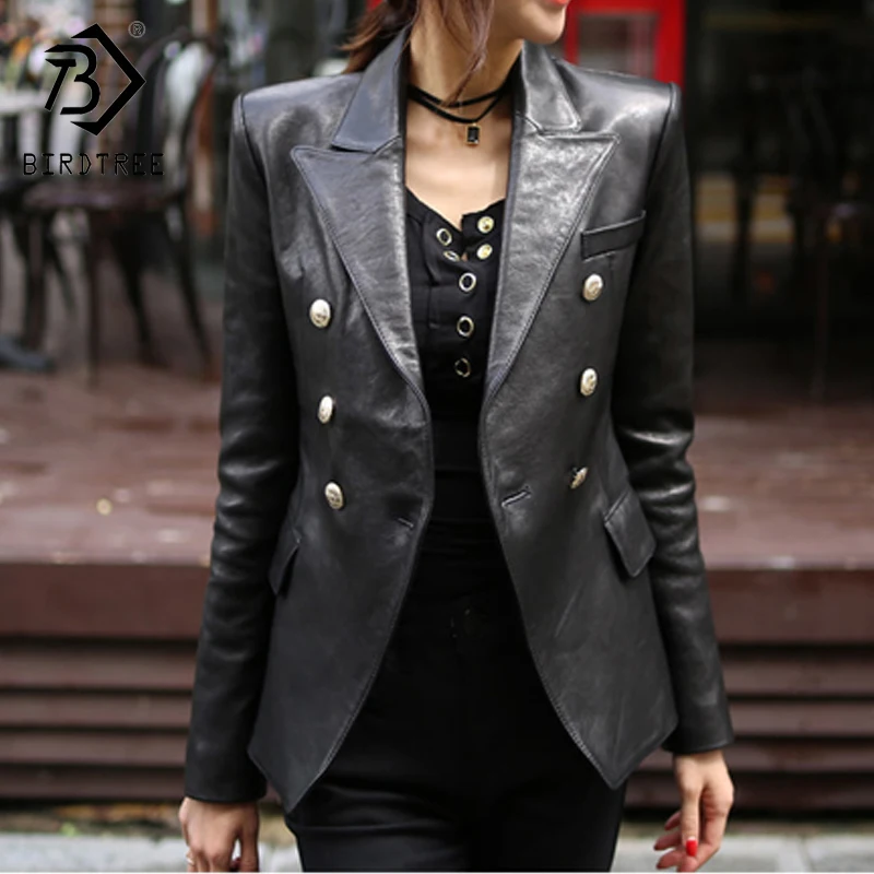 Chaqueta piel sintética para mujer, abrigo básico con y cuello vuelto, color negro, moda para primavera y otoño, C9D206M, 2020 -