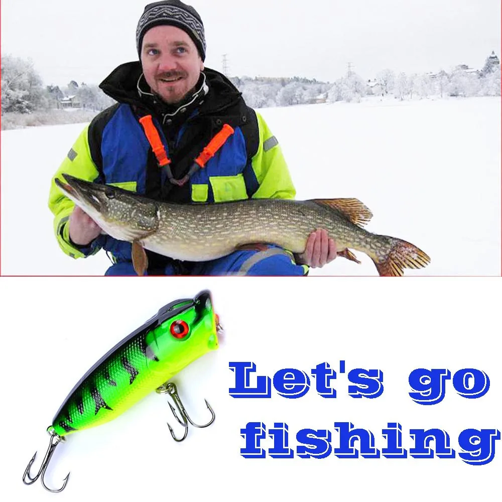 

1PC 12g Popper Fishing Lures 2019 With 2 Treble Hooks Artificial Fishing Hard Bait Sahte Yemler Ice Fish 7.3cm Plastic Hunthouse