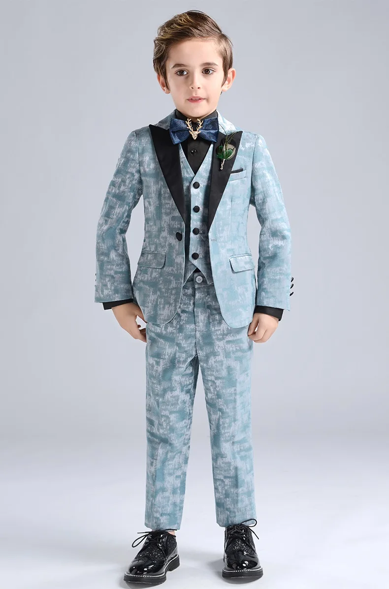 Брендовые Детские костюмы с цветочным принтом для мальчиков Детский Блейзер строгий костюм для свадьбы, одежда для дня рождения куртки для подиума для мальчиков, жилет, брюки