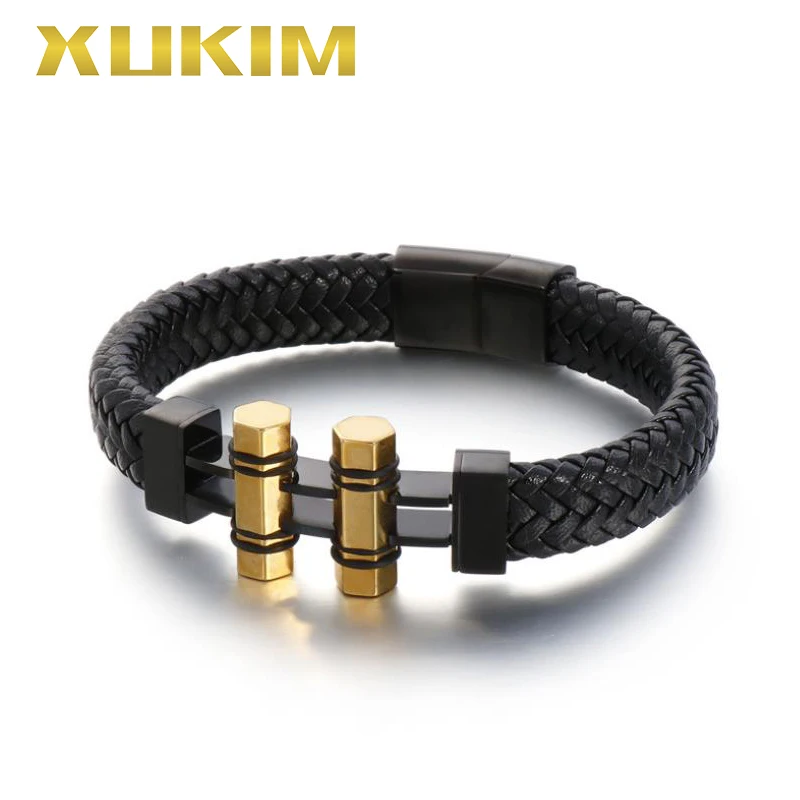 XB420 Xukim Jewelry New Trendy Black Men Leather Bracelet