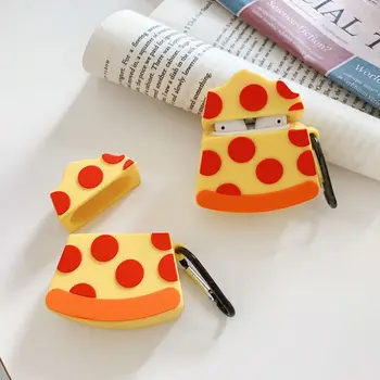 

Unique Pizza Pattern Protective Case Shockproof Soft Silicone Cover Skin Protector with Carabiner for Airpods 1/2 Charging Box