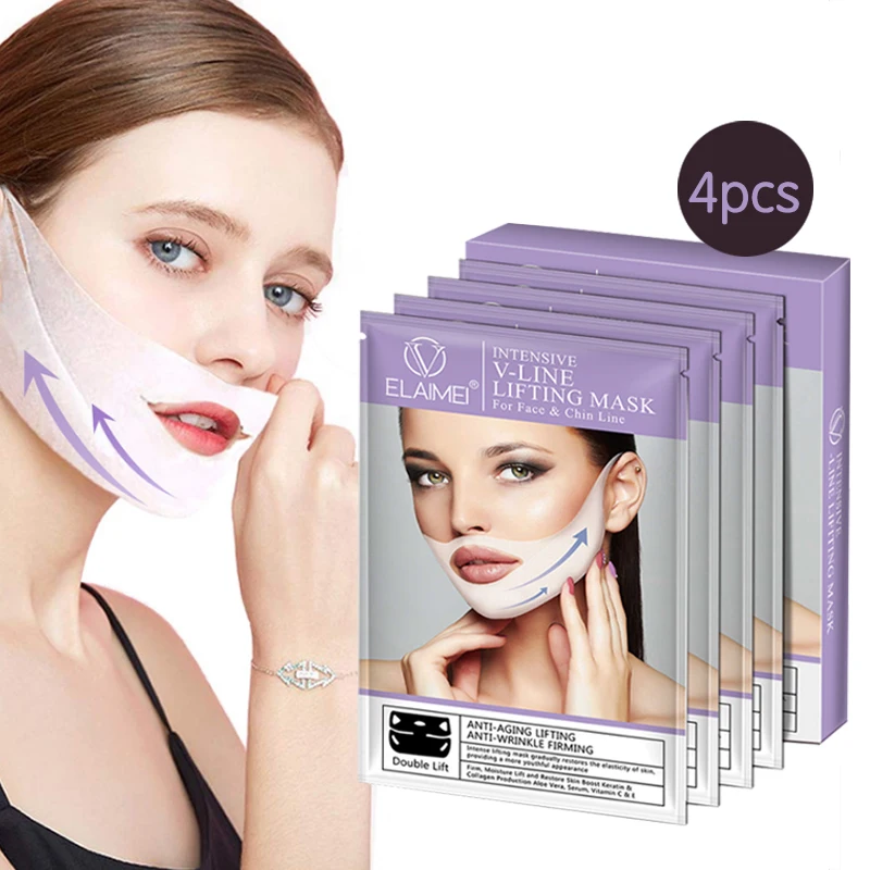 

4D Double V Shape Face Mask Thin Face Lift Tools Hanging Ear Facial Mask Reduce Double Chin Anti Wrinkle Moisturizing Skin Care