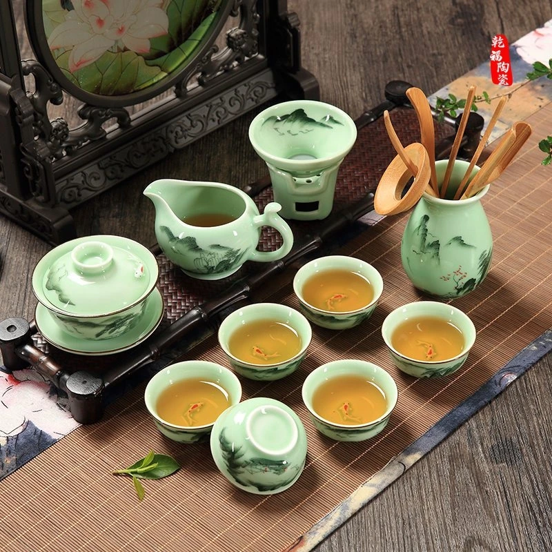 Celadon чай кунг-фу есть костюм Jindezhen ручной Карп чашка Dehua керамика чайный набор - Цвет: cupbulkpackaging