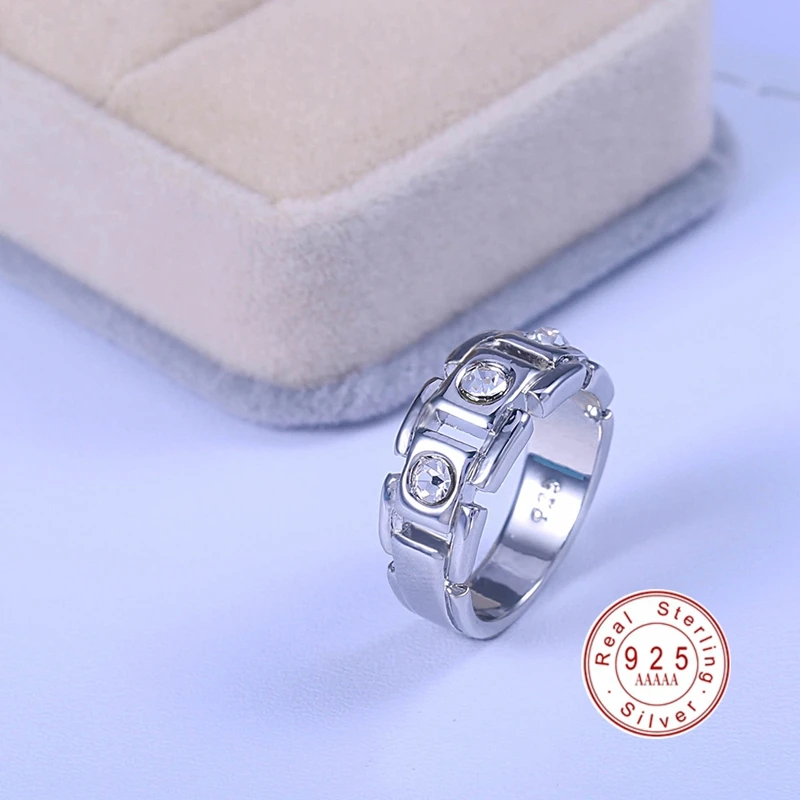 

2019 Fashion 925 Sterling Silver Crystal Hollow Out Designer Ring for Men AAA Zircon Party Anniversary Domineering Rings Jewelry
