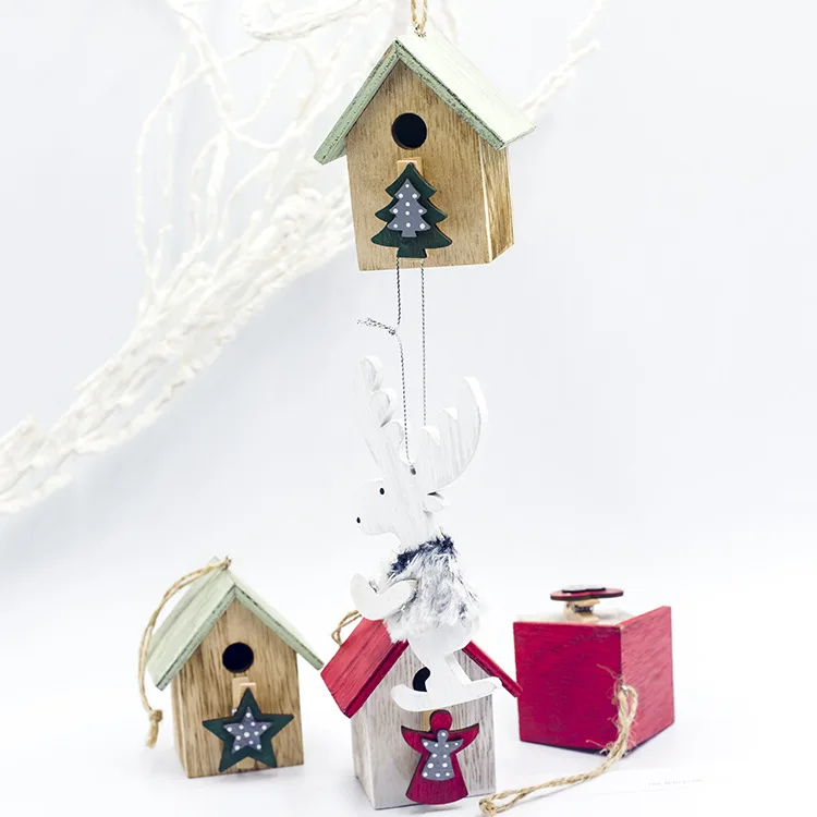 Креативный Рождественский маленький деревянный кулон в виде домика, деревянный зажим, Рождественская елка, висячие украшения, витрина для окон, рождественские вечерние украшения, Подарочная игрушка